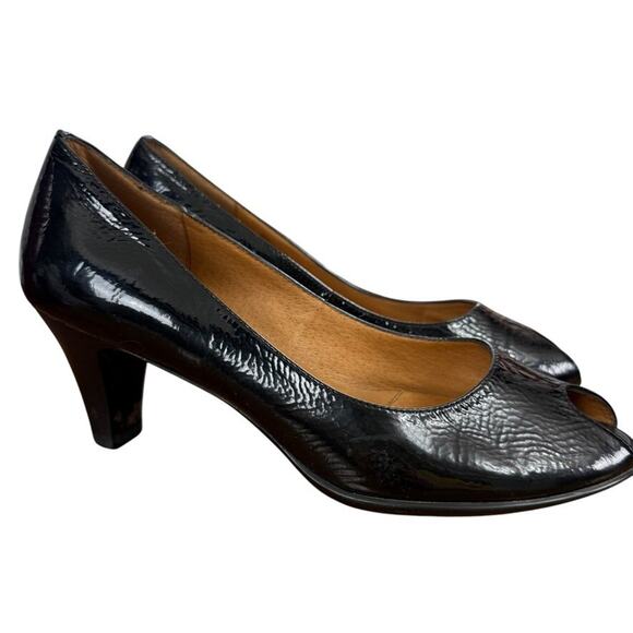 Sofft Sorrento Black Patent Leather Peep Toe Pumps High Heels Shoes sz 8 M - Picture 1 of 16